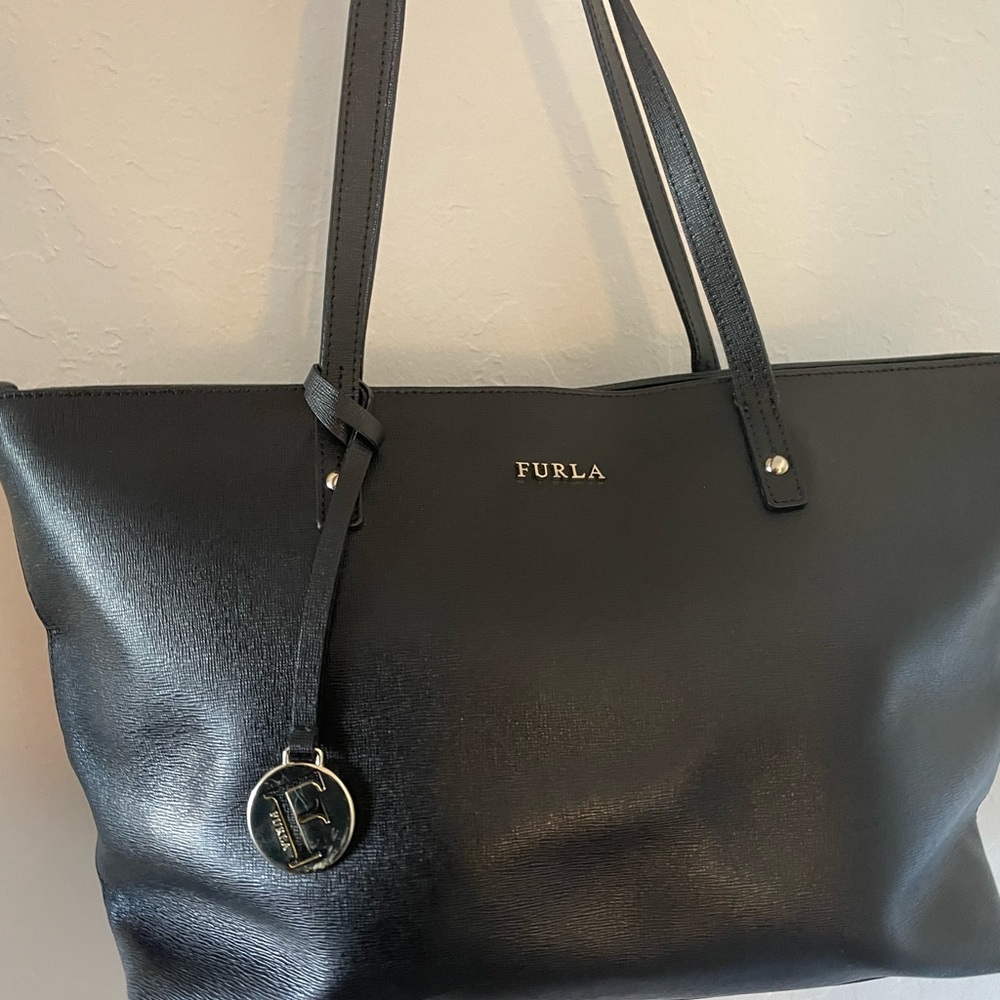 Furla Black Leather Tote Bag